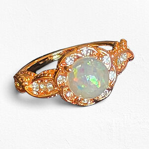 Boutique Synthetic Opal CZ Twist Band Rose Gold Tone Ring Size 8 NIB